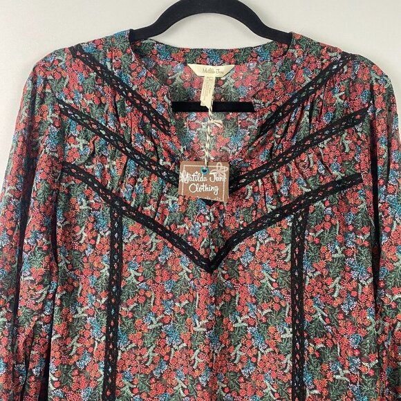 Matilda Jane Carol Peasant Blouse Womens Large Floral Tie Ruffles Boho - Picture 2 of 10